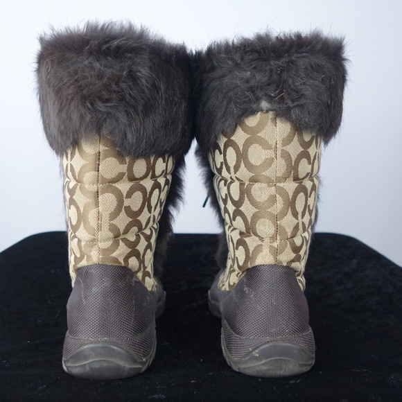 Coach Jennie Monogram Tan & Brown Lace-Up Faux Rabbit Fur Boots, Size 8.5 B - Picture 7 of 16